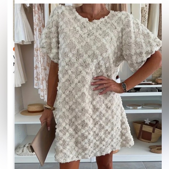 None Dresses & Skirts - Chic Cream Lace Mini Dress